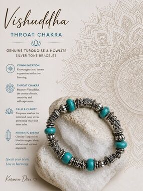 Vishuddha Chakra - Turquoise Bead Silver-Tone Bracelet